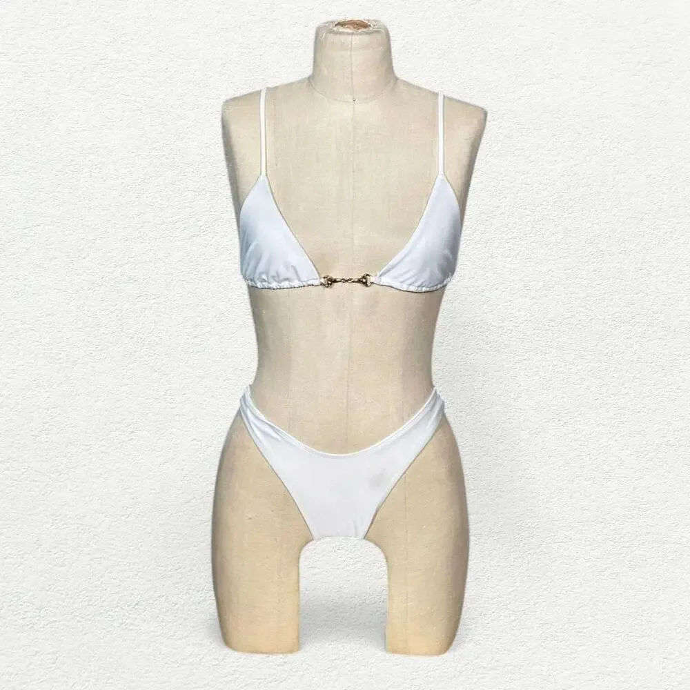 Swim by Di Flemish Knot Bikini Top & Bottoms in White & Gold